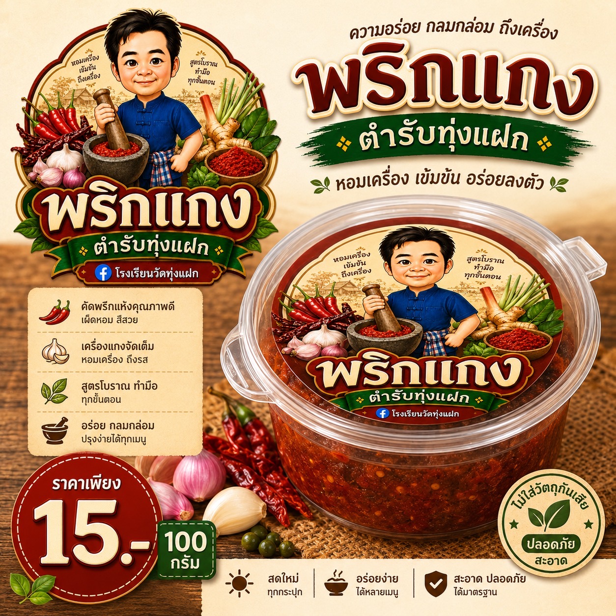 พริกแกง (ตำรับทุ่งแฝก) ขนาด 100 กรัม